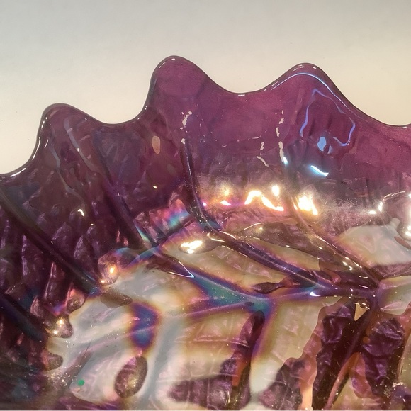 Akcam Glass Bowl Iridescent Frosted Leaf Shape Art Handmade Turkey Green Purple - Picture 13 of 14